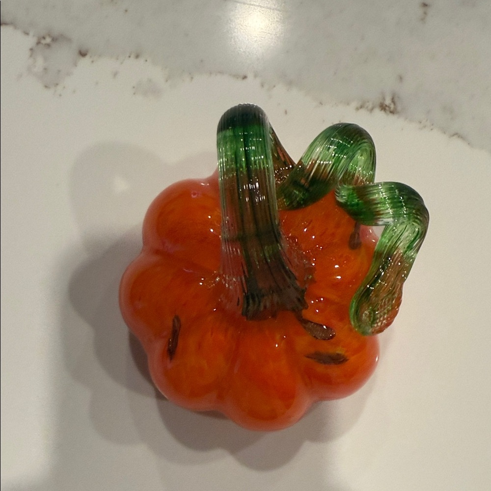 Vibrant Glass Pumpkin Sculpture - Orange and Green - Picture 4 of 6